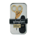 Gingher Gold-Handled Stork Embroidery Scissors 3-1/2 inch - with Leather Sheath