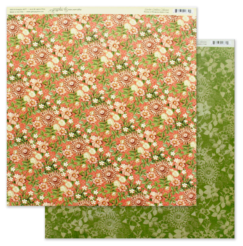 Graphic 45 Garden Goddess collection Double-Sided Cardstock 12inch X12inch - Fields Of Flowers*