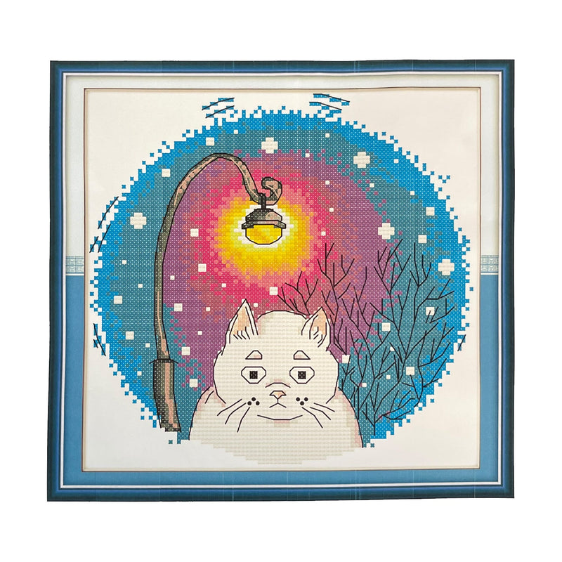 Poppy Crafts Cross-Stitch Kit - Blue White Cat*