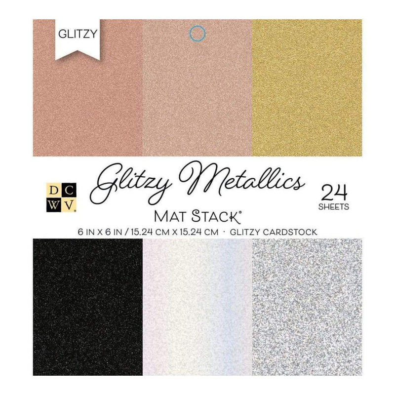 DCWV Single-Sided Card stock Stack 6X 6 24/Pkg Glitzy Metallics With Glitter, 6 Designs