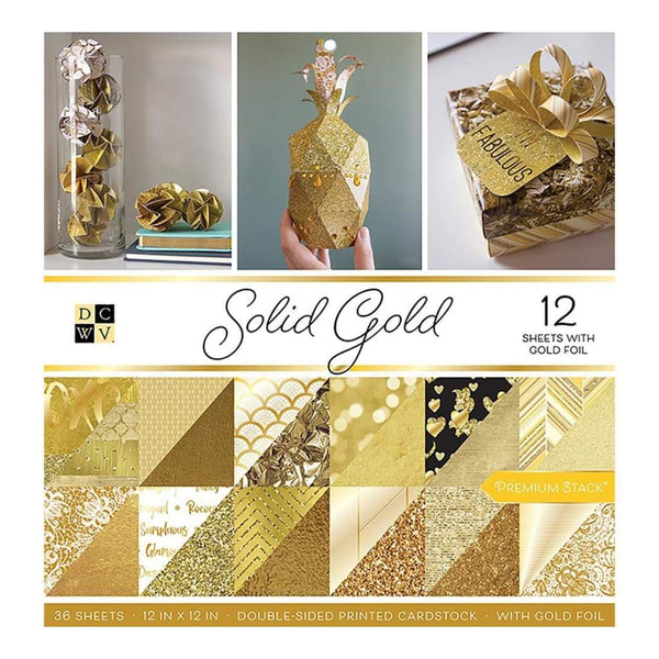 DCWV Double-Sided Paper Stack 12 inch x12 inch Solid Gold with Gold Foil