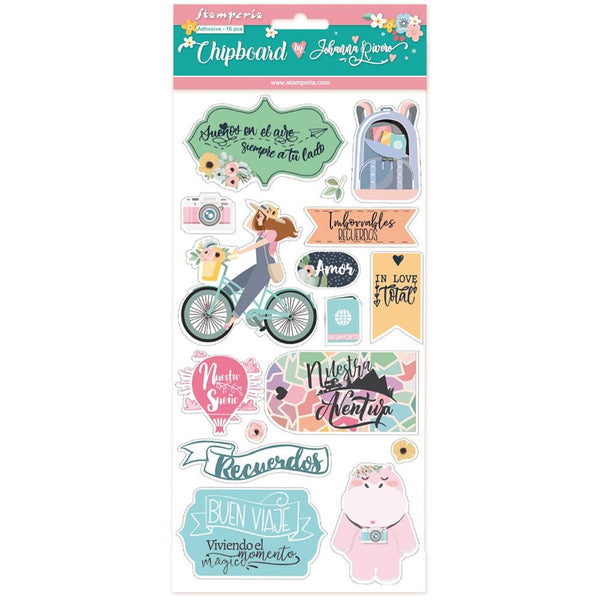 Stamperia Adhesive Chipboard 6 in x 12in 16 pack Aires De Libertad By Johanna Rivero