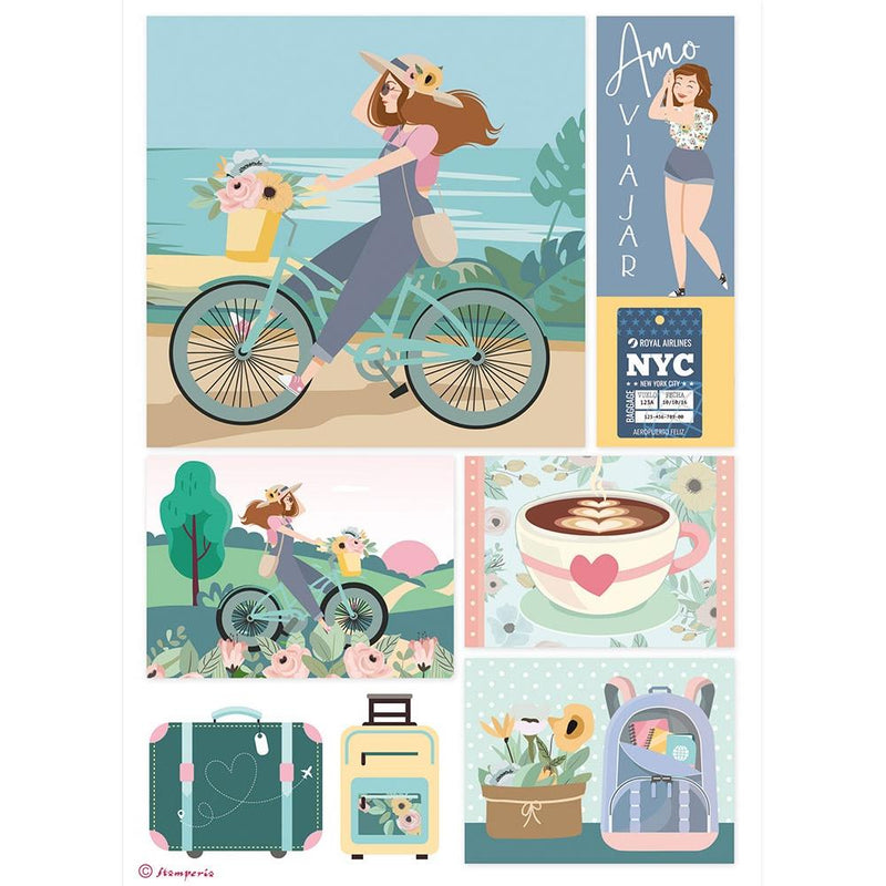 Stamperia Rice Paper Sheet A4 - Bicycle By Johanna Rivero