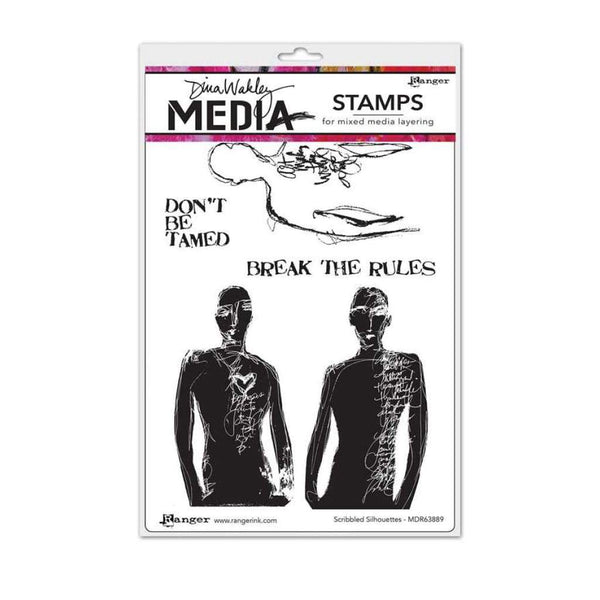 Dina Wakley Media Cling Stamps 6 inch X9 inch Scribbled Silhouettes