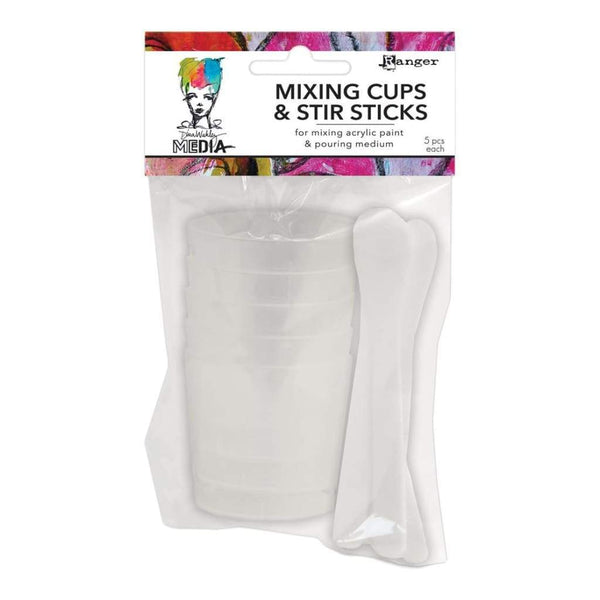 Dina Wakley Media Mixing Cups & White Stir Sticks 5/Pkg