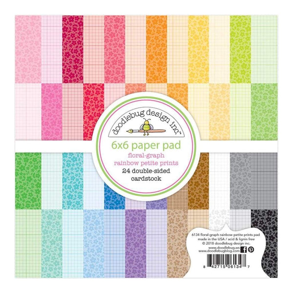 Doodlebug - Petite Prints Double-Sided Paper Pad 6 inch X6 inch 24 pack Floral-Graph Rainbow, 24 Designs/1 Each