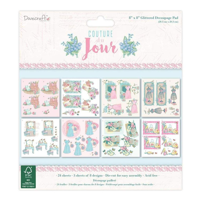 Dovecraft Couture du Jour Decoupage Pad 8X8 24 pack 8 Designs/3 Each