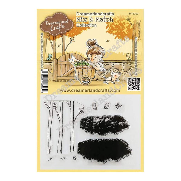 Dreamerland Crafts Mix & Match Clear Stamp Set 4 inch X3 inch - Trees & Leaves 01