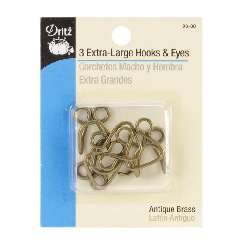 Dritz Extra Large Hooks & Eyes - Antique Brass 3 Pack