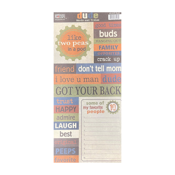 The Paper Loft 5"x12" Accessory Sheet - Dude Words & Tiles - People