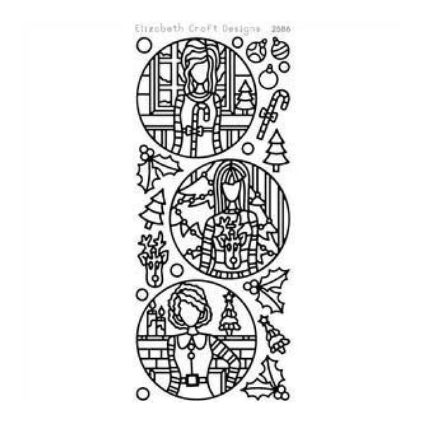 Elizabeth Craft Design - Jackie's Christmas Dolls In Circle Peel-Off Stickers Black