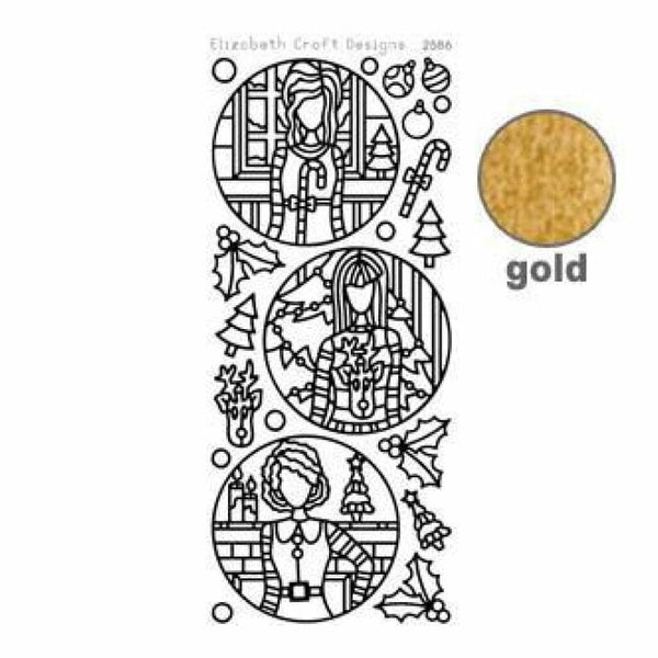 Elizabeth Craft Design - Jackie's Christmas Dolls In Circle Peel-Off Stickers Gold