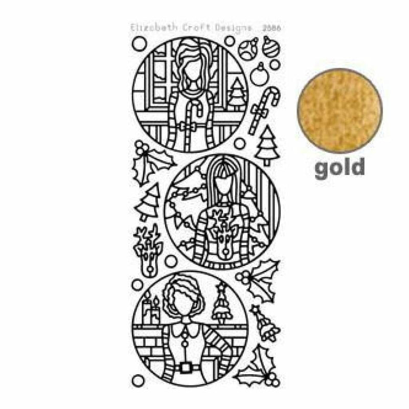 Elizabeth Craft Design - Jackie's Christmas Dolls In Circle Peel-Off Stickers Gold