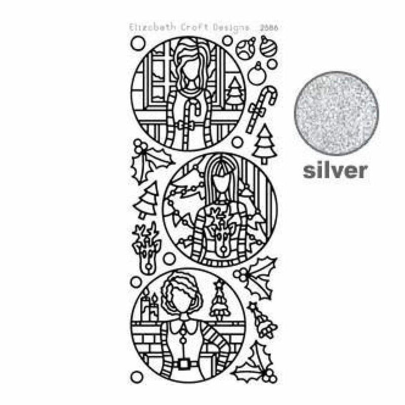 Elizabeth Craft Design - Jackie's Christmas Dolls In Circle Peel-Off Stickers Silver
