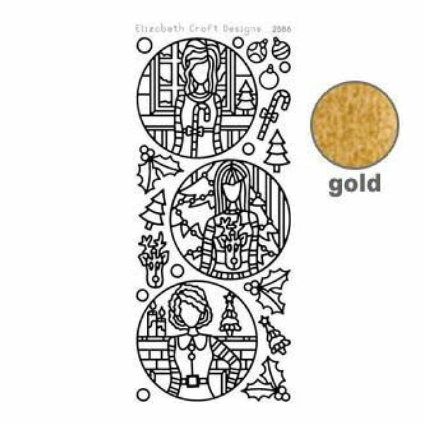 Elizabeth Craft Design - Jackie's Christmas Dolls In Oval Peel-Off Stickers Gold