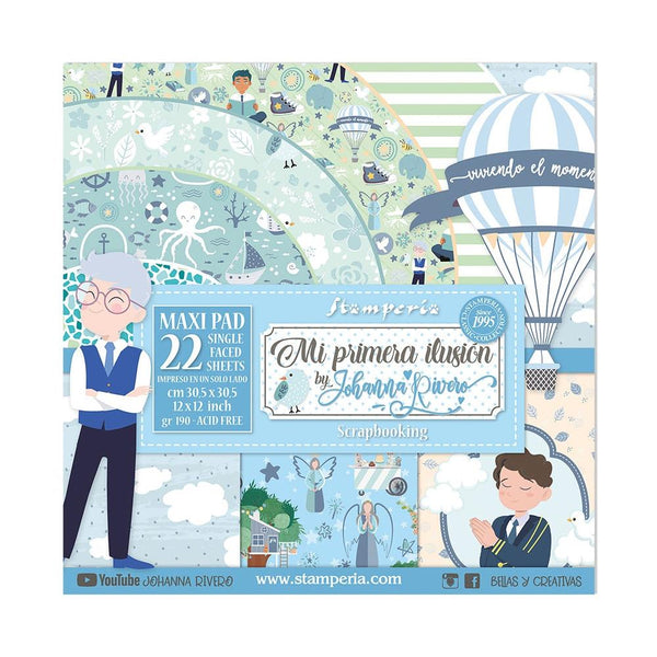 Stamperia Single-Sided Paper Pad 12"X12" 22 pack  Mi Primera Ilusion Nino X Johanna Rivero*