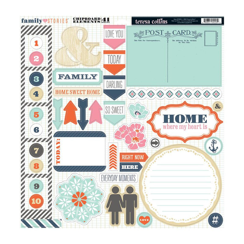 Teresa Collins Designs - Family Stories Collection - 12 x 12 Die Cut Chipboard Stickers