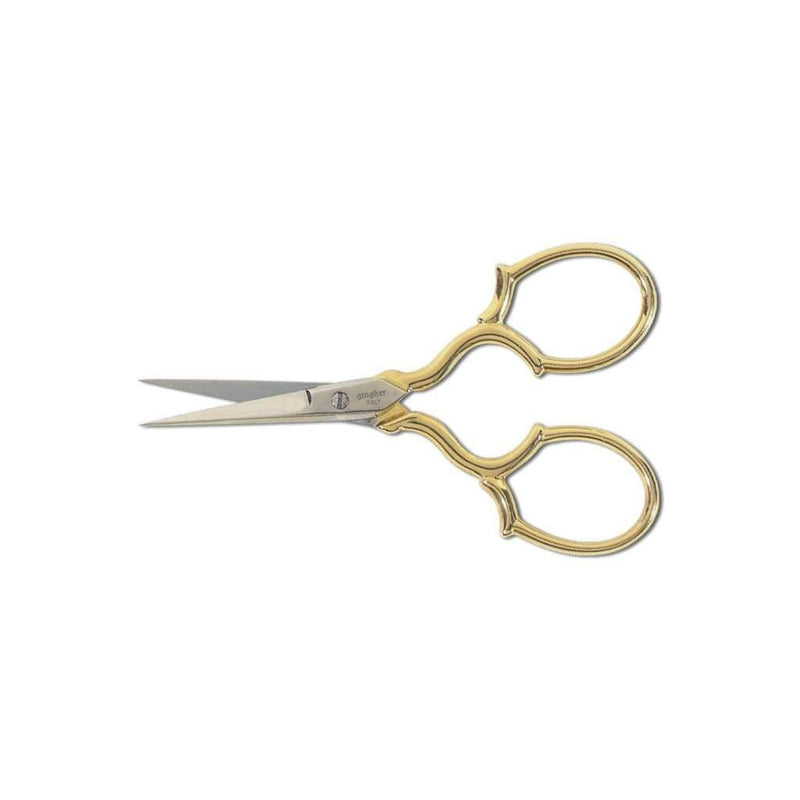 Gingher Gold-Handled Epaulette Embroidery Scissors 3-1/2 inch with Leather Sheath*