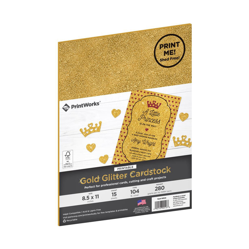 PrintWorks Printable Glitter Cardstock 8.5"X11" 15/Pkg - Gold