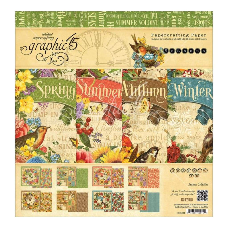 Graphic 45 Double-Sided Paper Pad 12 inch X12 inch 24 pack Seasons, 8 Designs/3 Each