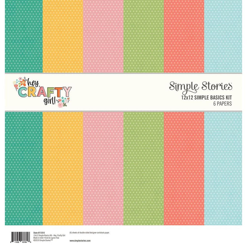 Simple Stories Basics Double-Sided Paper Pack 12in X 12in 6 pack Hey, Crafty Girl, 3 Designs/2 Each*