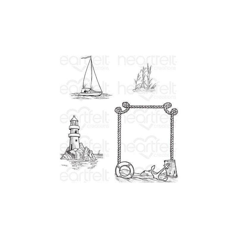 Heartfelt Creations A Day at Sea Cling Stamp Set of 4