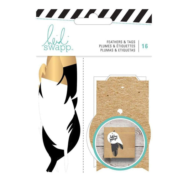 Heidi Swapp Gift Wrapping Embellishments Kit Feathers W/Gold 16 Pieces