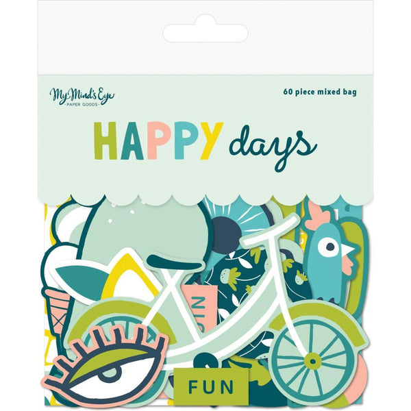 My Minds Eye - Happy Days Mixed Bag Cardstock Die-Cuts 60 pack