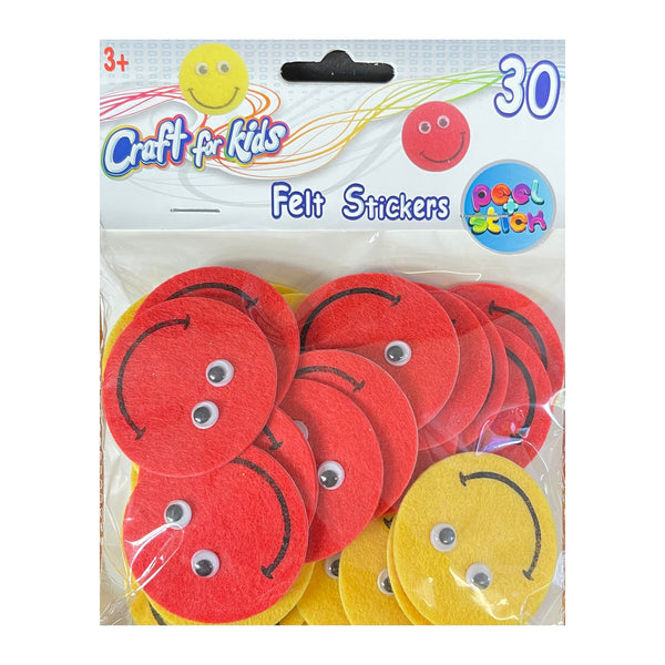 Crafts For Kids - Felt Stickers Smiley Face, 30 pack