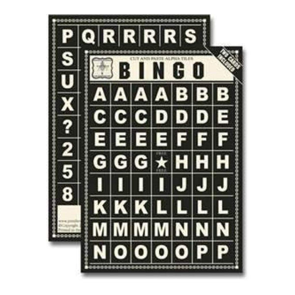 Jenni Bowlin - Bingo Cards - Alpha Tiles - Black 2 Sheets Per Pack