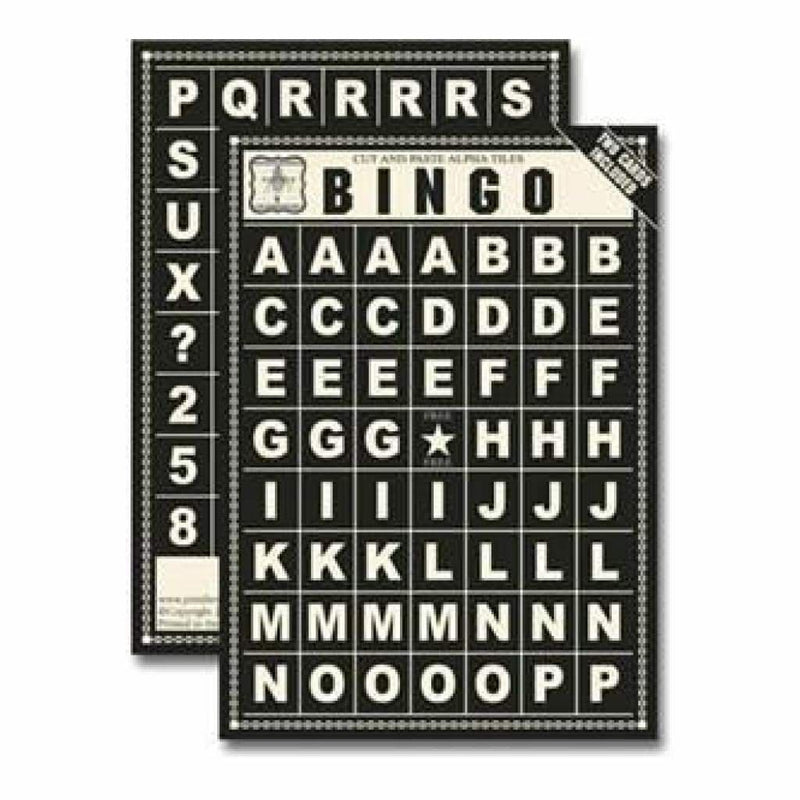 Jenni Bowlin - Bingo Cards - Alpha Tiles - Black 2 Sheets Per Pack