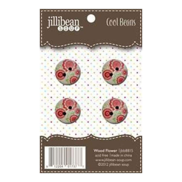 Jillibean Soup - 1.8Cm Wood Buttons - Wood Flower 4/Pk