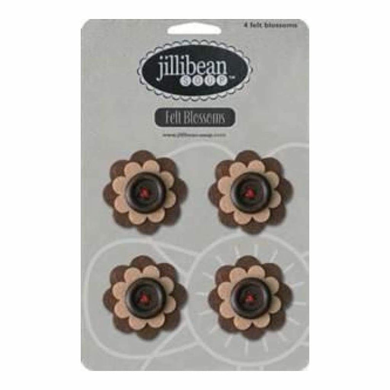 Jillibean Soup - Felt Blossoms - 4 Count Felt Flowers - Brown