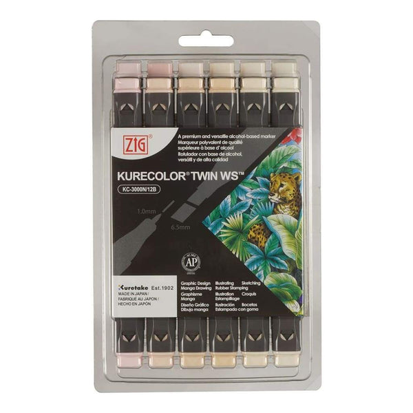 Kurecolor ZIG Twin WS Marker Set 12 pack - Flesh & Neutral Colors