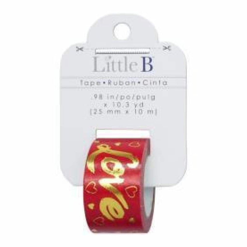 Little B Decorative Foil Tape 25Mmx10m - Gold Foil Red Love