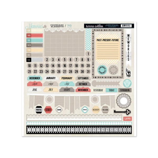 Teresa Collins - Memories Collection - 12 x 12 Die Cut Chipboard Stickers - Elements