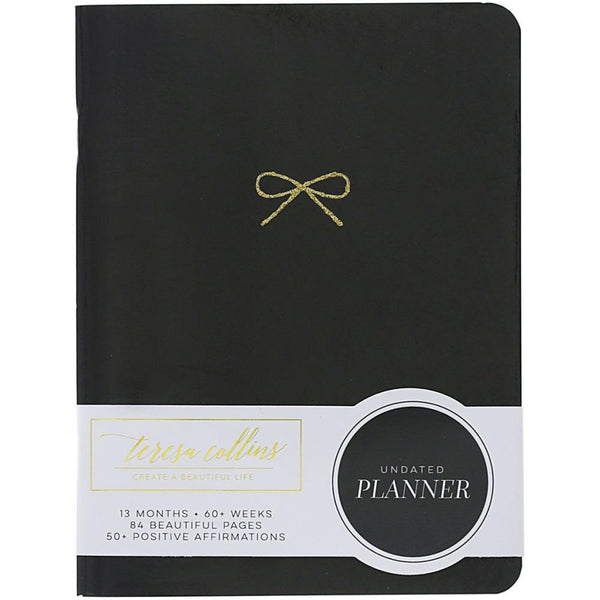 Teresa Collins - Personal/Travel Planner 6 inch X8 inch - Black Glitter with Bow
