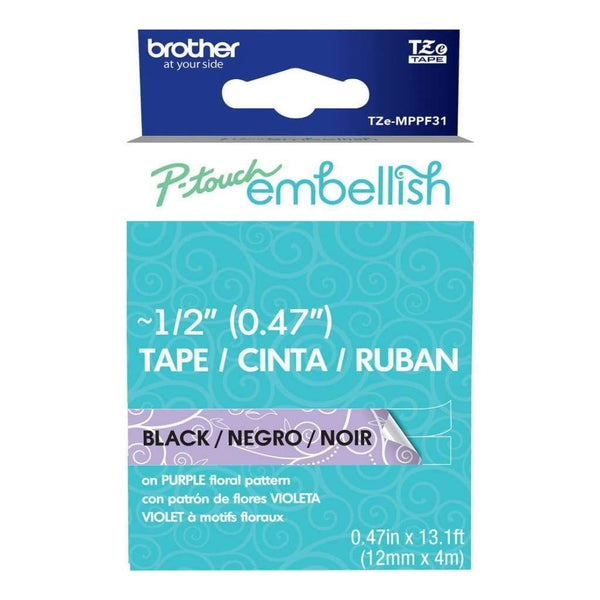 P-Touch Embellish Black Print Pattern Tape Purple Floral
