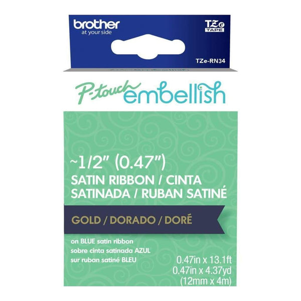 P-Touch Embellish Satin Ribbon Gold On Navy Blue