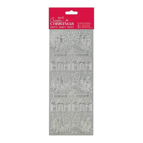 Papermania Create Christmas Outline Stickers Silver Gingerbread Houses