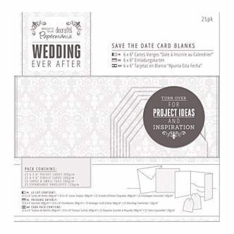 Papermania Ever After Wedding Blank Cards 25 Pack  White Damask Screen Print