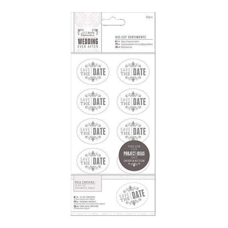 Papermania Ever After Wedding Die-Cut Sentiments - Wedding Date Silver & White