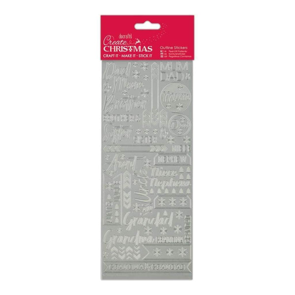 Papermania Outline Stickers Contemporary Christmas Relations-Silver