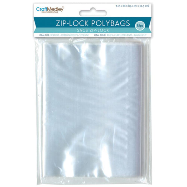 Multicraft Imports - Ziplock Polybags 15 pack - 6 inch X8 inch Clear
