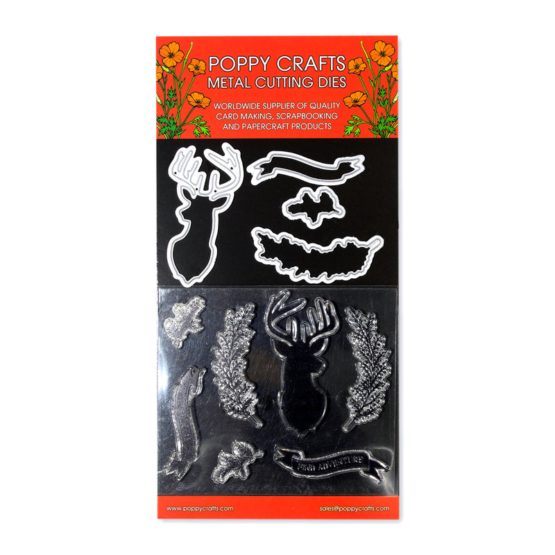 Poppy Crafts Metal Cutting Dies and Stamps Combo - Deer, Twig and Banner