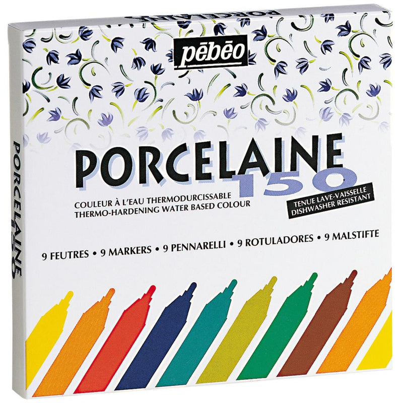 Pebeo - Porcelaine 150 China Paint Marker Set 9 pack - Bullet Tip, Assorted Colours