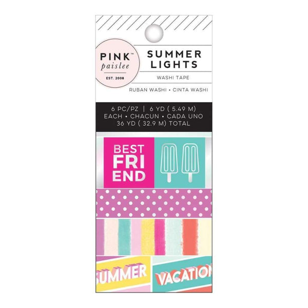 Pink Paislee Summer Lights Mini Washi Tape 6 pack with Holographic Foil, 6 Yards Each