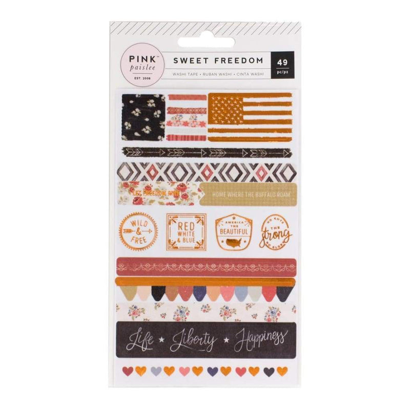 Pink Paislee - Sweet Freedom Washi Sticker Sheets 3 pack Strips & Shapes with Copper Foil
