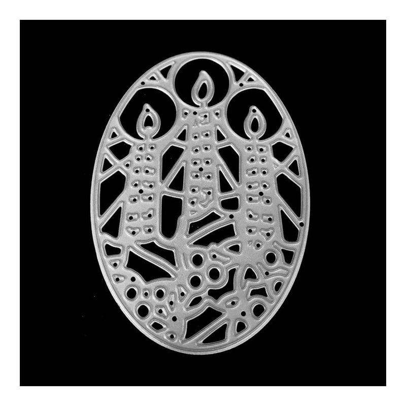 Poppy Crafts Dies - Three Candles in Ornate Oval Die Design