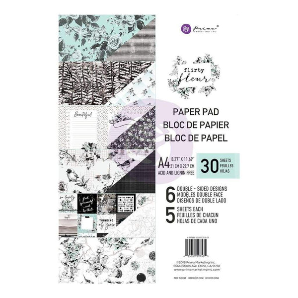 Prima Marketing Double-Sided Paper Pad A4 30 pack Flirty Fleur, 6 Designs/5 Each